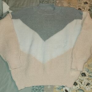 Colorblock Sweater - Gray, White, and Cream
